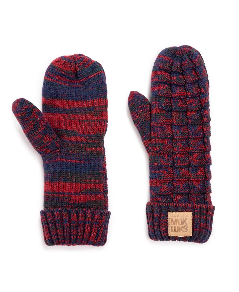 Muk Luks Women's Patch Pom Mittens, Liberty Blue, One