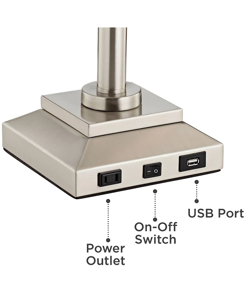 360 Lighting Camber Modern Desk Table Lamp Swing Arm with Hotel Style Usb and Ac Power Outlet in Base 29" Tall Brushed Nickel Linen Shade for Living R