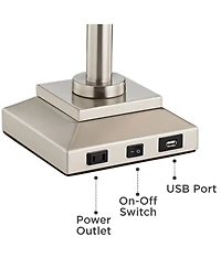 360 Lighting Camber Modern Desk Table Lamp Swing Arm with Hotel Style Usb and Ac Power Outlet in Base 29" Tall Brushed Nickel Linen Shade for Living R
