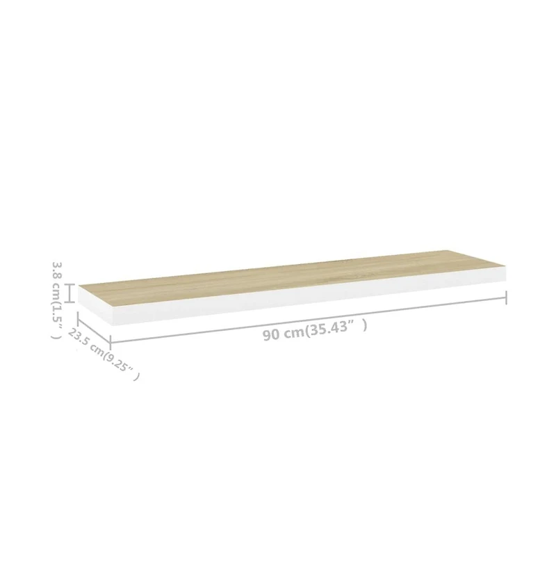 Floating Wall Shelf Oak and White 35.4"x9.3"x1.5" Mdf