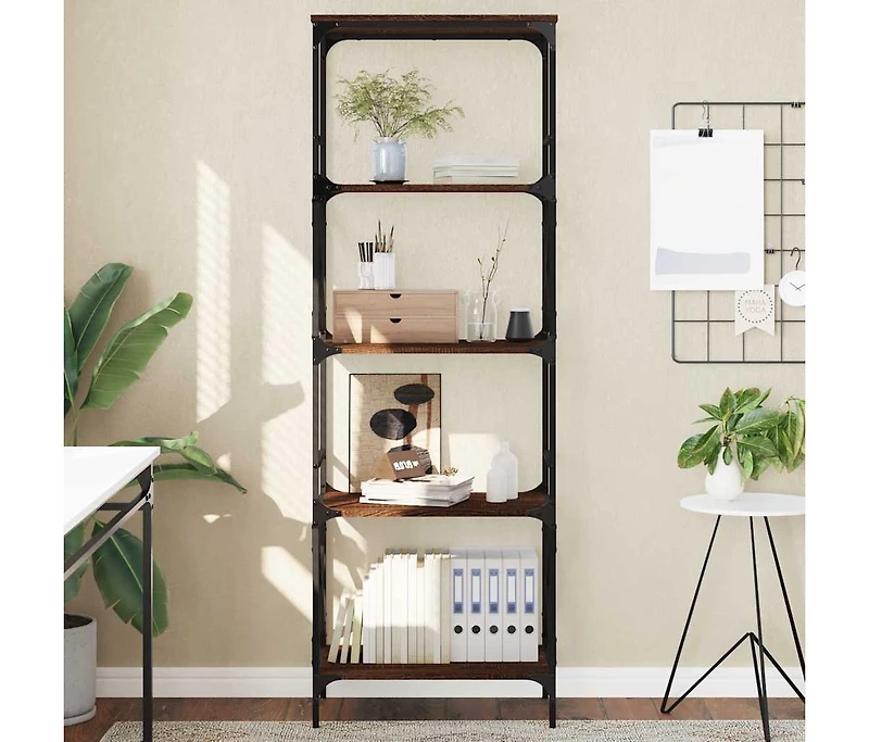 Bookcase 5-Tier Brown Oak 23.2"x13.8"x67.3" Engineered Wood