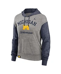 Jordan Women's Heather Gray/Navy Michigan Wolverines Blitz Color Blocked Legacy Pullover Hoodie