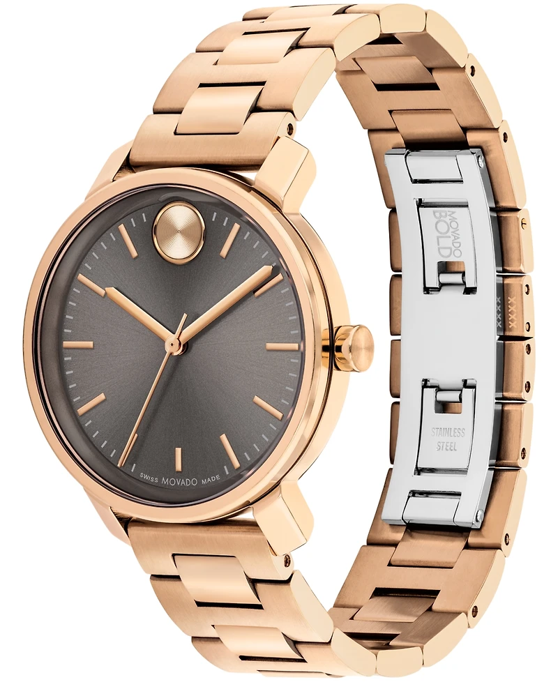 Movado Women's Bold Access Swiss Quartz Ionic Plated Carnation Gold Steel Watch 34mm