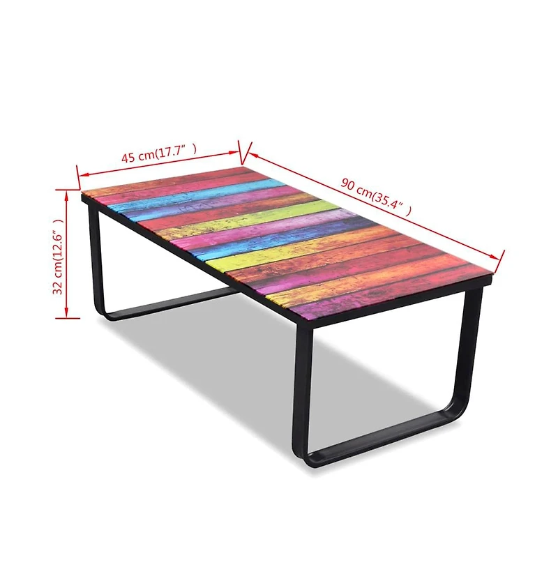 vidaXL Coffee Table with Rainbow Printing Glass Top