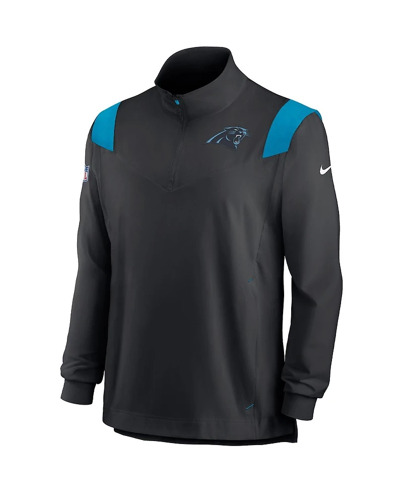 Nike Men's Black/Blue Carolina Panthers Sideline Coach Chevron Lockup Quarter-Zip Long Sleeve Top