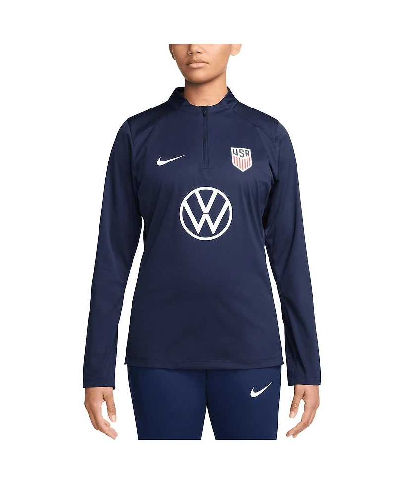 Nike Women's Navy Usmnt 2024 Strike Drill Performance Quarter-Zip Pullover Top