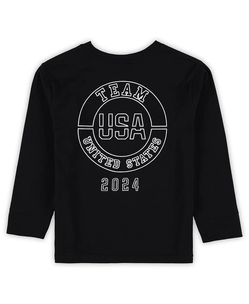 Outerstuff Little Boys and Girls Black Team Usa 2024 Flag Rings Long Sleeve T-Shirt