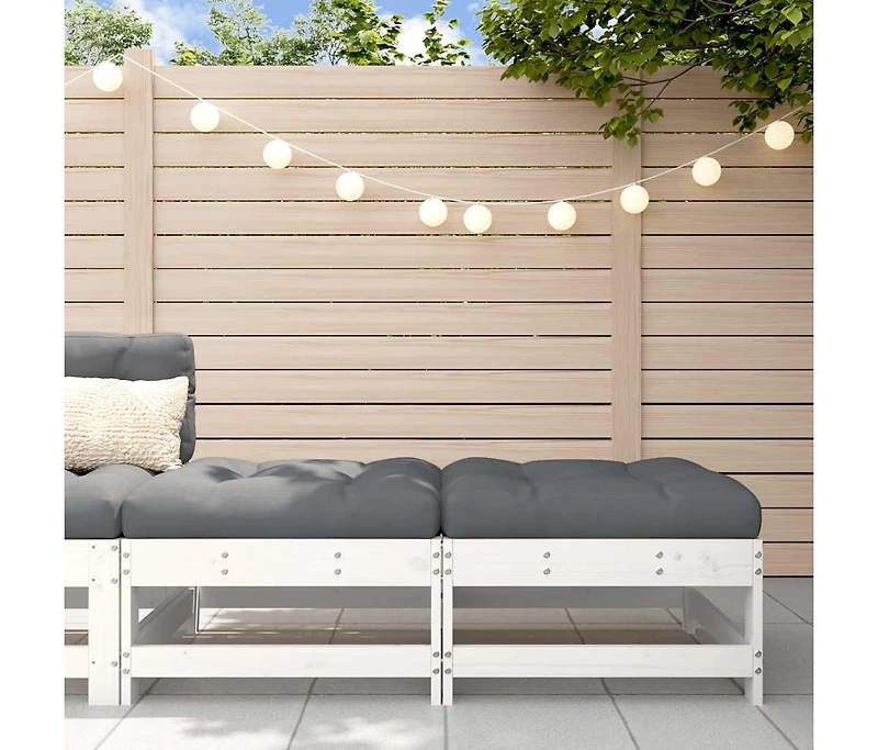 vidaXL Patio Footstools with Cushions 2pcs White Solid Wood Pine