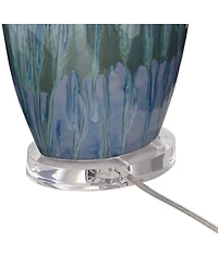 Possini Euro Design Annette Coastal Table Lamp 38" Tall Blue Ceramic Drip Vase Off White Oval Shade for Bedroom Living Room Bedside Nightstand Of
