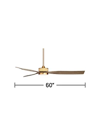 60" Montage Modern Outdoor Ceiling Fan with Dimmable Led Light Remote Control Warm Brass Brown Wood Blades Damp Rated for Patio Exterior House Home Po