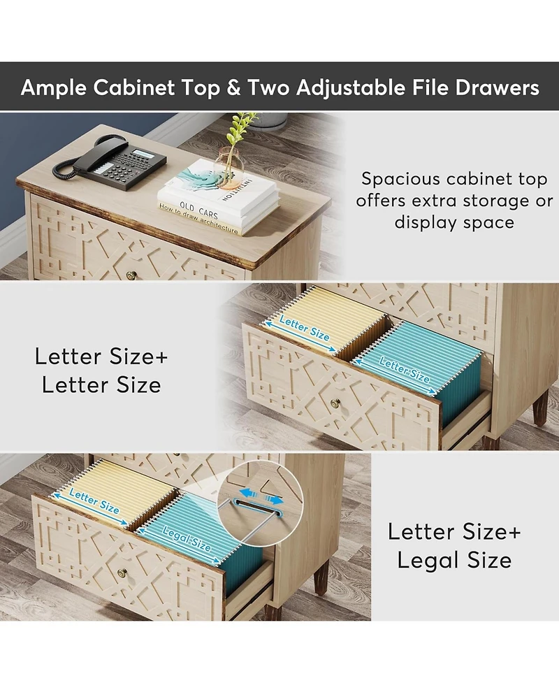 Tribesigns 2 Drawer Lateral File Cabinet, Office Filing Cabinet for A4 / Letter Size/Legal Files, Wood Storage Printer Stand Home Off