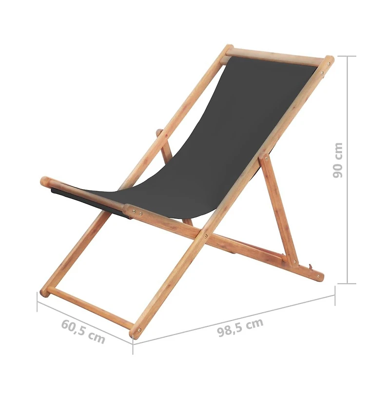 Folding Beach Chair Fabric and Wooden Frame Gray