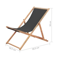 Folding Beach Chair Fabric and Wooden Frame Gray