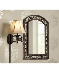 Barnes and Ivy Swing Arm Wall Lamp Bronze Plug-In Light Fixture Beige Softback Bell Shade for Bedroom Bedside Living Room Reading