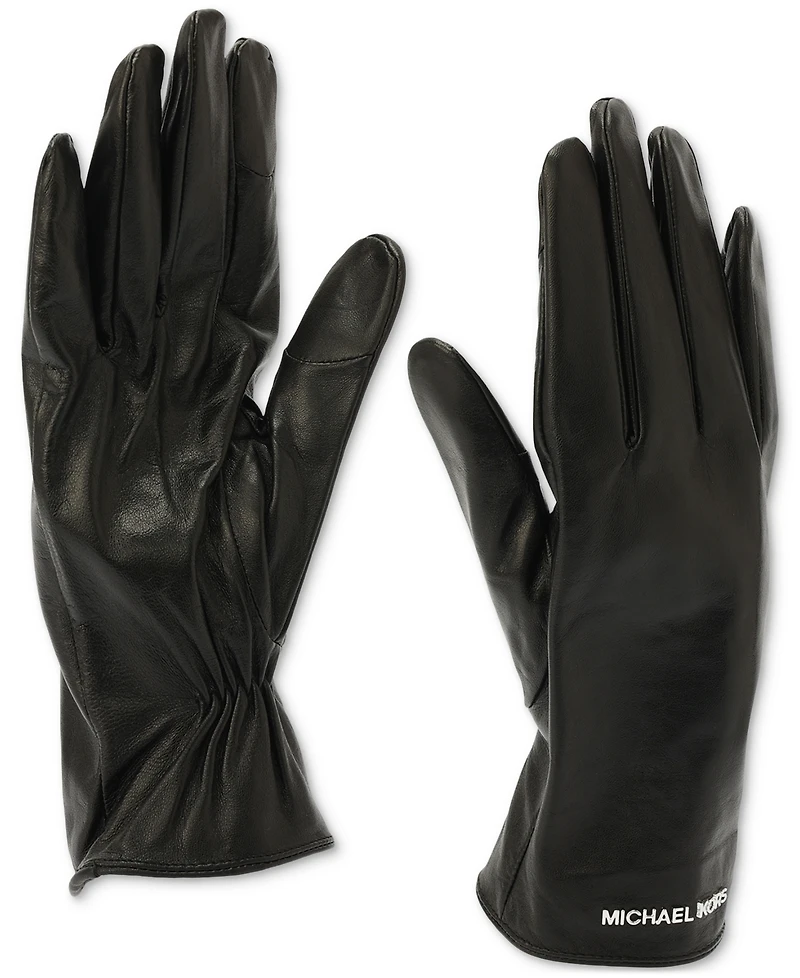 Michael Kors Women's Logo Detail Leather Tech Gloves