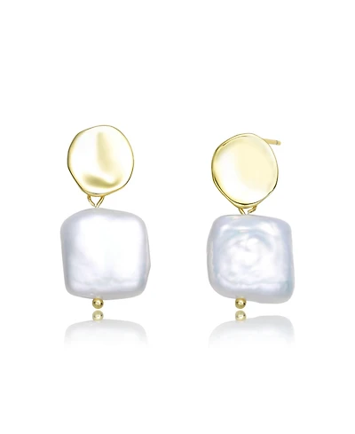 Very Stylish Sterling Silver with Gold Plating and Genuine Freshwater Pearl Dangling Earrings