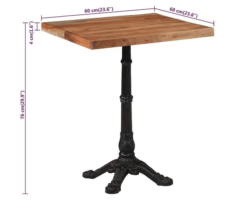 vidaXL Bistro Table 23.6"x23.6"x29.9" Solid Acacia Wood