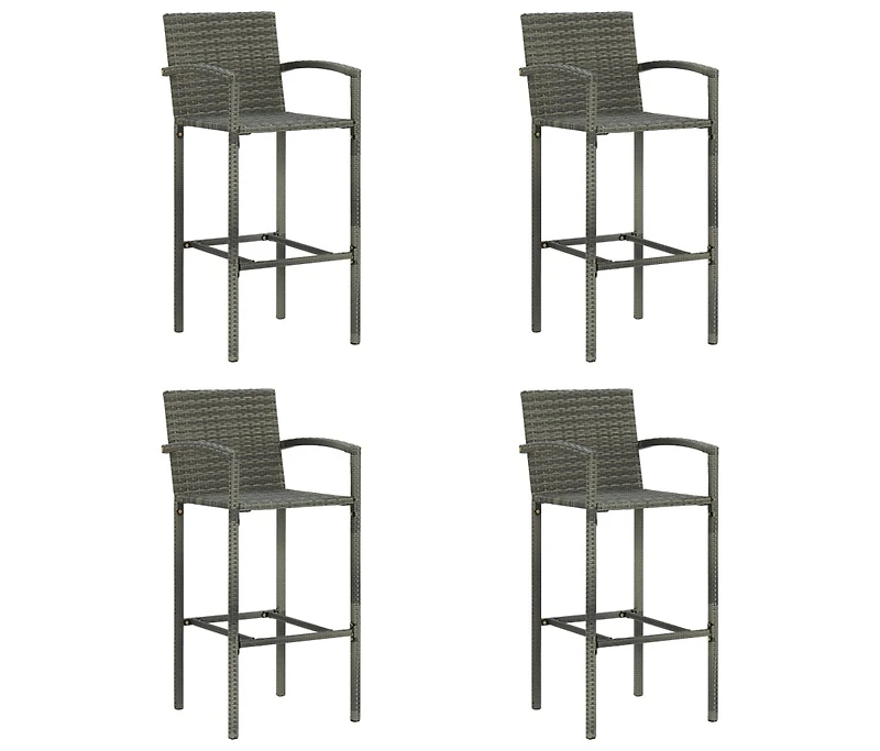 vidaXL Bar Stools 4 pcs Gray Poly Rattan