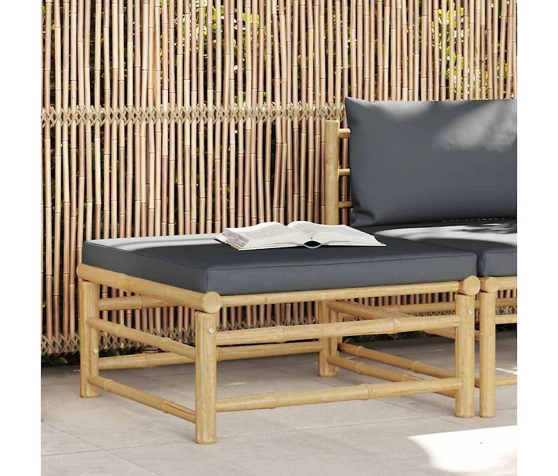 vidaXL Patio Footrest with Dark Gray Cushion Bamboo