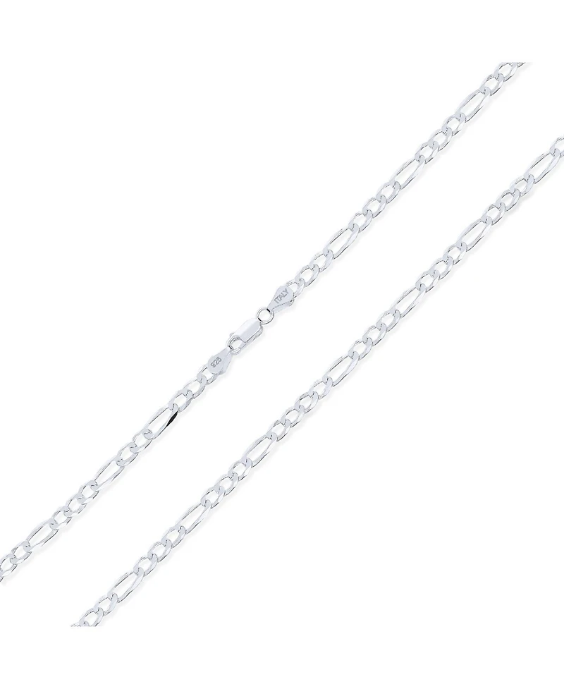 Bling Jewelry Solid Strong Medium Size Sterling Silver Flat 4mm Figaro Link Chain Necklace Inch