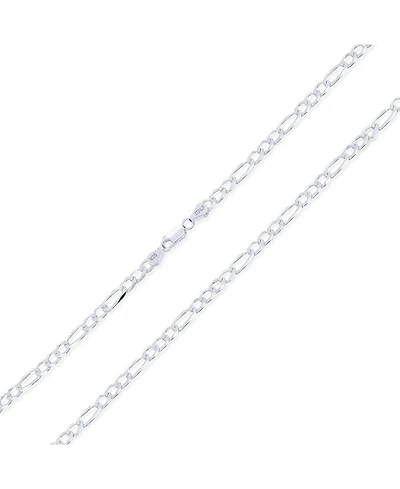 Bling Jewelry Solid Strong Medium Size Sterling Silver Flat 4mm Figaro Link Chain Necklace Inch