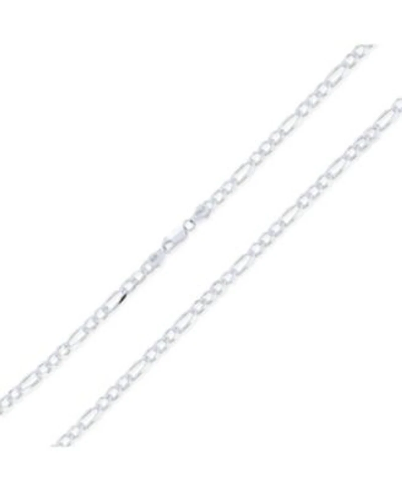Bling Jewelry Solid Strong Medium Size Sterling Silver Flat 4mm Figaro Link Chain Necklace