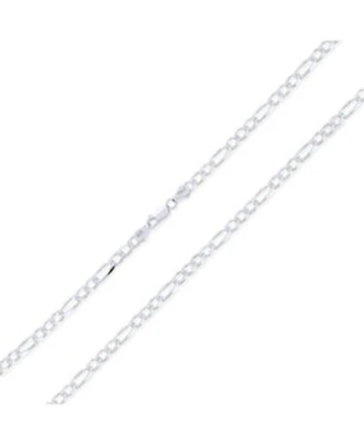 Bling Jewelry Solid Strong Medium Size Sterling Silver Flat 4mm Figaro Link Chain Necklace