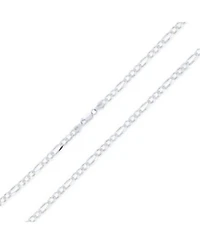 Bling Jewelry Solid Strong Medium Size Sterling Silver Flat 4mm Figaro Link Chain Necklace