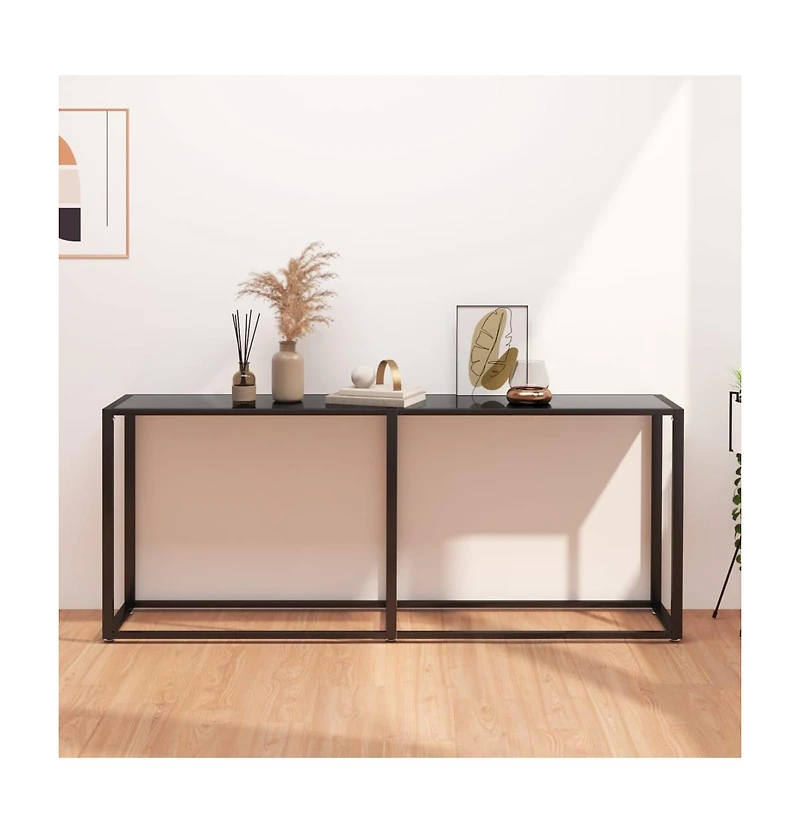 vidaXL Console Table Black 70.9"x13.8"x29.7" Tempered Glass