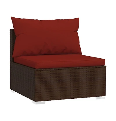 vidaXL Patio Middle Sofa with Cushions Brown Poly Rattan