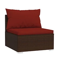 vidaXL Patio Middle Sofa with Cushions Brown Poly Rattan