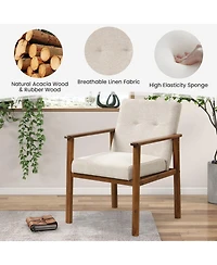 Sugift Modern Accent Linen Fabric Armchair with Solid Wood Legs and Soft Cushioned Seat