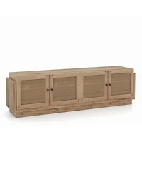 Farmhouse Tv Stand for TVs up to 75 Inches with 2 Cabinets-Oak