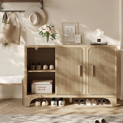 Sugift 48 Inch Farmhouse Console Table with 2 Drawers and Open Storage Shelf for Hallway