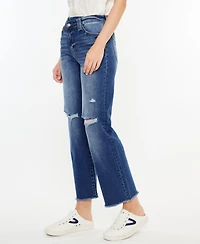 Kancan Women's High Rise Criss-Cross Straight Jeans