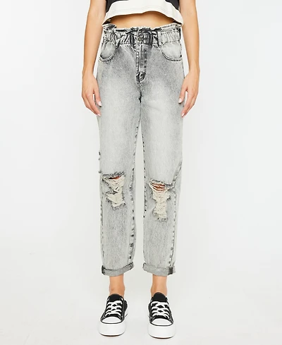 Kancan Women's High Rise Cuffed Paper Bag Jeans