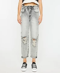 Kancan Women's High Rise Cuffed Paper Bag Jeans