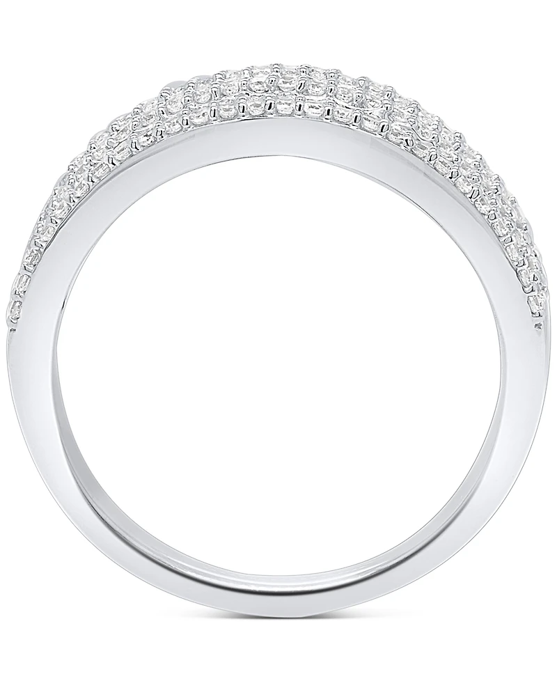 Diamond Round & Baguette Multirow Statement Ring (1 ct. t.w.) in Sterling Silver