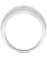 Diamond Round & Baguette Multirow Statement Ring (1 ct. t.w.) in Sterling Silver