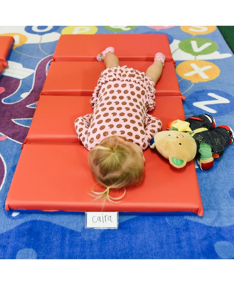 ECR4Kids Premium Folding Rest Mat, 4-Section, 2in, Blue/Red, 5-Pack