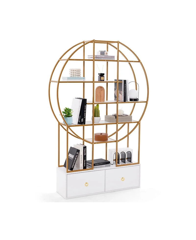 71 Inches 6-Tier Gold Bookshelf with 2 Storage Drawers-Golden