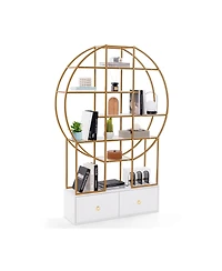 71 Inches 6-Tier Gold Bookshelf with 2 Storage Drawers-Golden