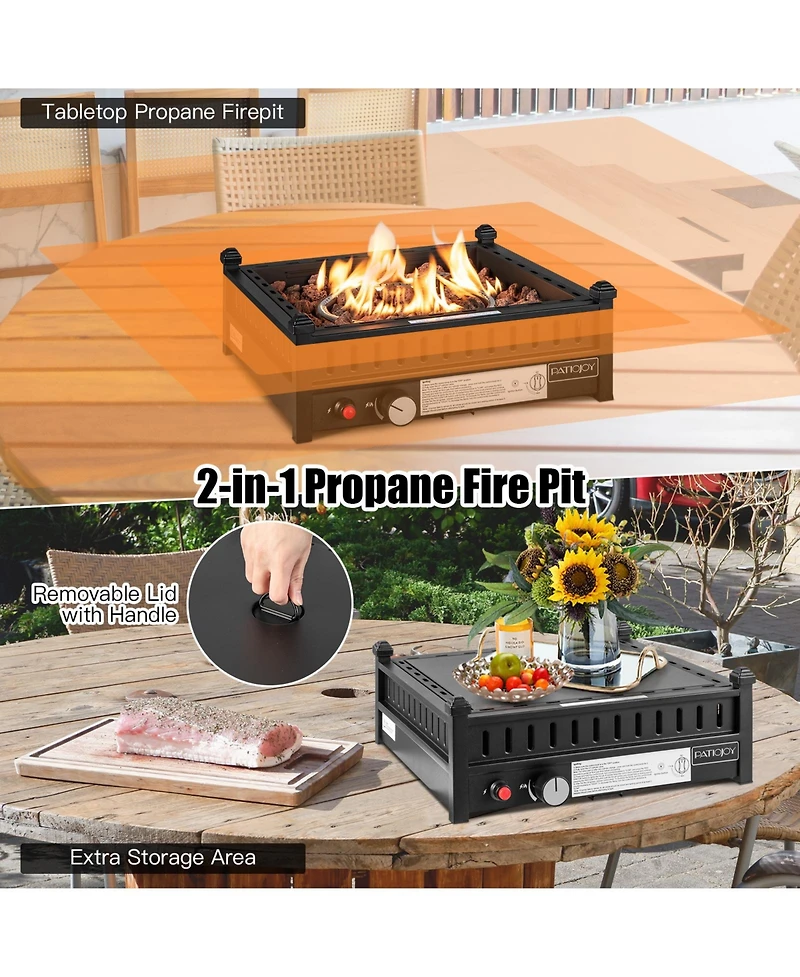 Inolait 16.5 Inch Tabletop Propane Fire Pit with Simple Ignition System-Black