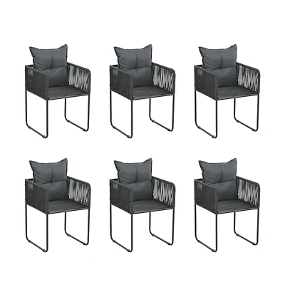 Patio Chairs 6 pcs with Pillows Poly Rattan Black