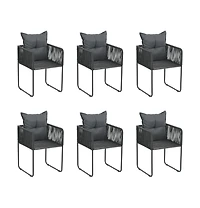 Patio Chairs 6 pcs with Pillows Poly Rattan Black