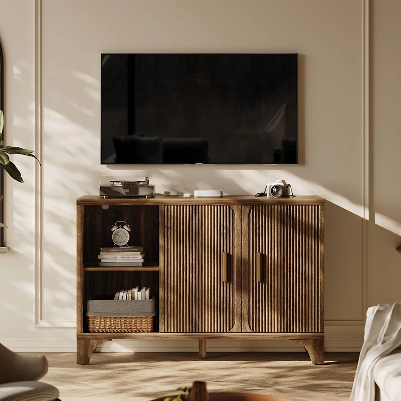 Console Table with Open Shelf Gold Metal Frame Living Room Hallway-White