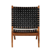 Folding Chair Crossed-Stripe Black Real Leather