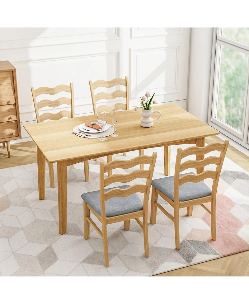 Dining Chair Set of 2 Linen Fabric Upholstered Kitchen Chairs with Padded Seat-Natural