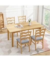 Dining Chair Set of 2 Linen Fabric Upholstered Kitchen Chairs with Padded Seat-Natural