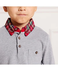 Hope & Henry Baby Boys Long Sleeve Polo Shirt with Woven Collar and Elbow Patches